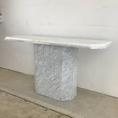 Vintage Modern White Marble Console Table With Beveled Edge 