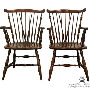 Set of 2 CRESENT FURNITURE Solid Cherry Traditional Fiddleback Dining Arm Chairs 8411A 