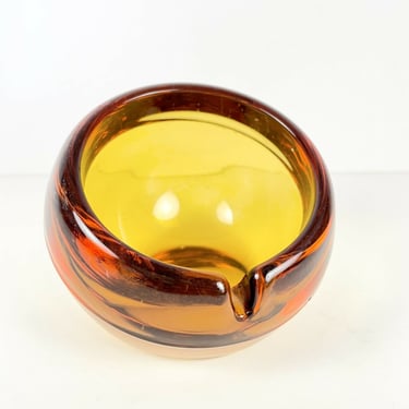 Mid Century Modern Viking Orb Atomic Sphere Amber Orange Heavy Glass ASHTRAY