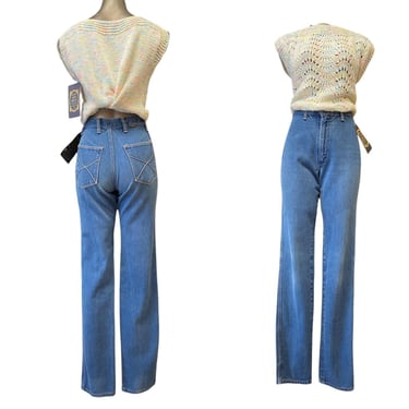 vintage 1970s wrangler high waist jeans straight leg x-small 25 waist 70s denim 