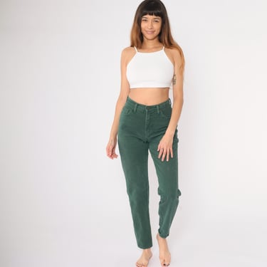 90s Green Mom Jeans Expess Jeans High Waisted Colored Jeans Dark Green 1990s Denim Pants Tapered 1990s Vintage Small 28 