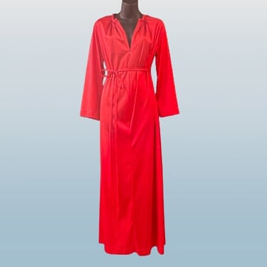 vintage red nylon nightgown 1970s long lounge gown large 