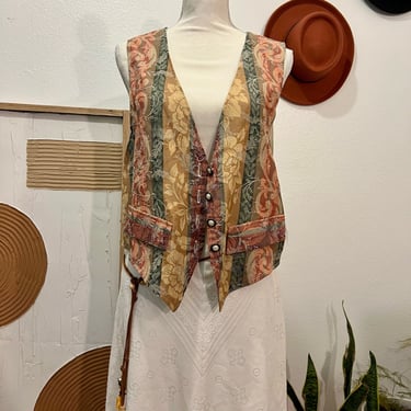 Brittany Nicole 90s Vintage Floral Striped Button Front Vest 