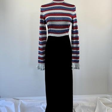 1970s Metallic Stripe Turtleneck Knit Dress 