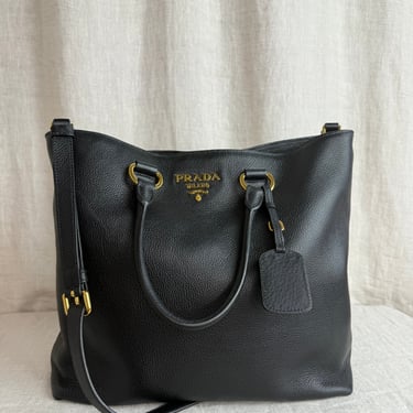 Prada Black Pebbled Leather Tote