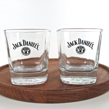 Set of 2 Black Vintage Jack Daniels Whiskey Glasses, Square Glass Old No. 7 Whiskey Rocks Barware, Mens Gift Idea 