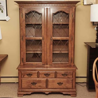 Heywood Wakefield Maple 2 Glass Door 2 Drawer 4 Shelf  China Cabinet