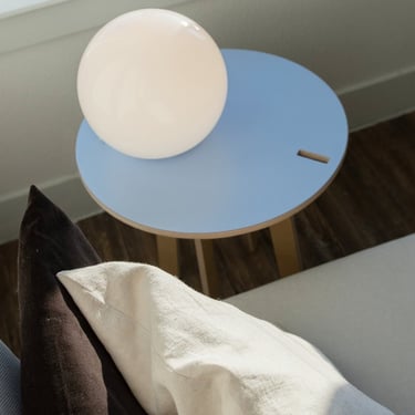 side table - accent table - end table - nightstand - circle table - modern table - curvy furniture - blue table - birch table 
