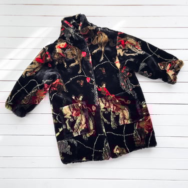 cowboy jacket 80s vintage Donnybrook faux fur rodeo horse cowgirl novelty print coat 