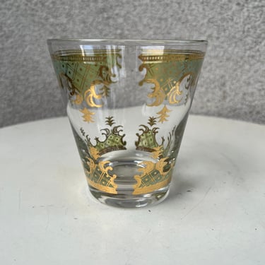 Vintage George Briard tumbler clear glass with green gold old fashion 12 oz 