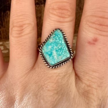 DIAMOND SHAPED TURQUOISE Sterling Silver Ring | S Skeets Hallmark | Native American Navajo Southwestern Jewelry | Southwestern | Size 8 1/4 