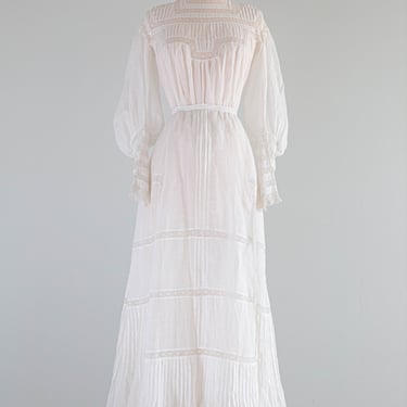 Exquisite Edwardian White Cotton Lawn Wedding Dress Three Pieces / XS