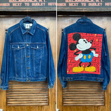 Vintage 1980’s Disney Mickey Mouse Denim New Wave Trucker Jacket, 80’s Jean Jacket, Vintage Clothing 
