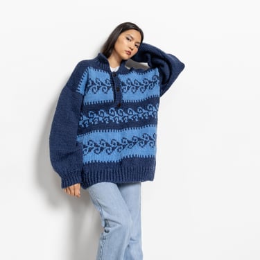 OVERSIZED HANDMADE Sweater Extra Large Xxl Oversize Chunky Knit Jumper Blue 