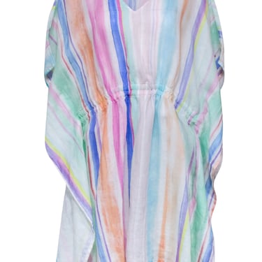 120% Lino - Pink, Blue, & Green Pastel Multi Color Stripe Tunic Dress Sz 2