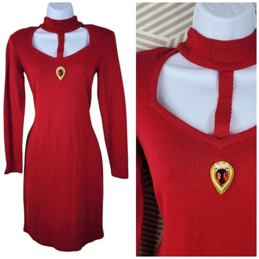 Vintage 80s Outlander Sweatshirt Sweater Wool Bld Dress Medium Red Keyhole Sexy 