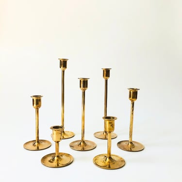 Vintage Graduated Brass Candlestick Holders / Set of 7 