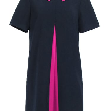 Ted Baker - Navy Pleated Front Collar Dress Sz 10