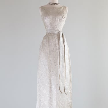 Glamorous 1960's Bonwit Teller Silver Brocade Evening Gown / Waist 26"