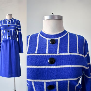 1980s Blue Knit Dress / Vintage Winter Dress / Vintage Longsleeve Dress / 1980s Day Dress / 1980s Cocktail Dress / 1980s Knit Cocktail Dress 