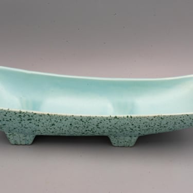 Stanford Art Pottery Turquoise Planter Console Bowl | Vintage Ceramics Mid Century Modern Centerpiece Sebring OH | Terrazzo Glaze Pattern 