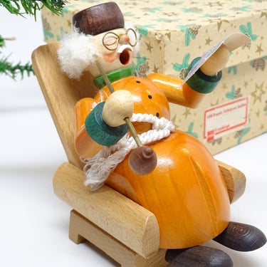 Vintage German  Smoker, Grandpa in Chair Reading Newspaper, Hand Painted Wood for Christmas, Erzgebirge Germany, Original Box 