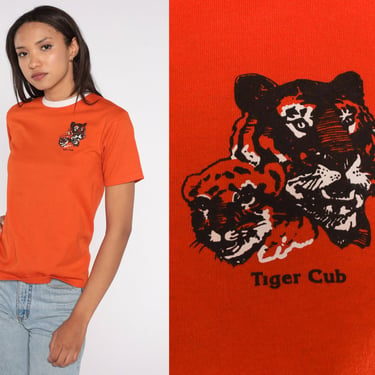 Cub Scout Shirt 80s Tiger Cub Shirt Boy Scouts of America Ringer Tee Retro T Shirt Orange Animal Shirt Vintage 1980s Sports Small S 