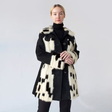 Vintage Mod black suede and spotted mink coat / S 