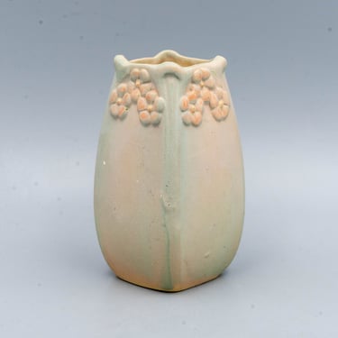 Weller Art Nouveau Matte Green and Salmon Vase (marked) | Antique Early 20th Century American Art Pottery 