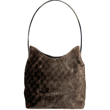 Gucci Brown Velvet Logo Shoulder Bag