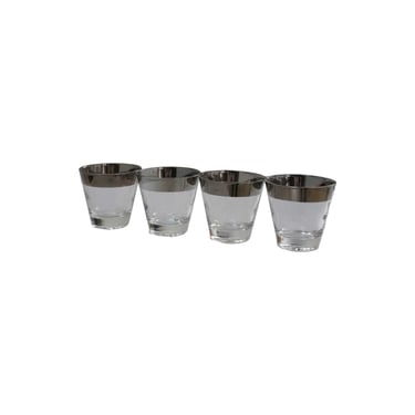 Set of 4 Silver Rimmed Rocks Glasses 