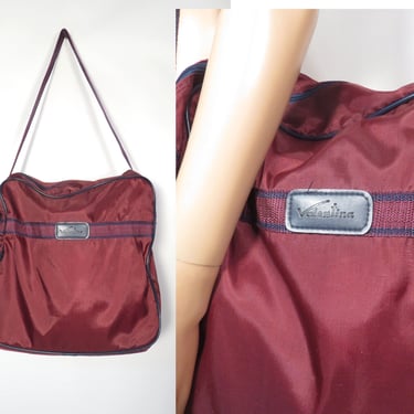 Vintage 80s Maroon And Navy Blue Square Gym Bag Overnight Bag 