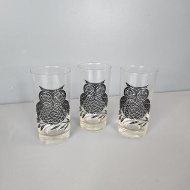 Set of 3 Owl Raised Embossed Drinking Glasses 