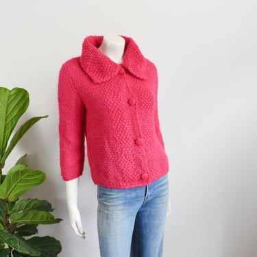 1960s Hot Pink Mohair Cardigan - S/M 