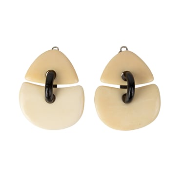 Monies Vintage Carved Curved Bone and Ebony Oversized Dangling Earrings