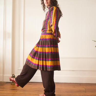 1980s Albert Nipon Silk Printed Dress 