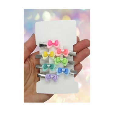 Kawaii Hair Clip Set Cute Pastel Rainbow Heart Bows Mini Barrettes 