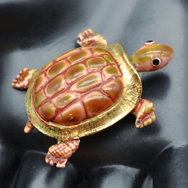 60's Original by Robert ceramic enamel gold plate turtle brooch, handcrafted OOAK Robert Original tortoise pin 
