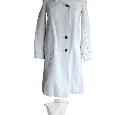 Vintage 60s Mod Coat Boots Hat Ensemble White Vinyl Jean Louis Paris AS IS 