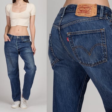 Vintage Levi's 501 Dark Wash Jeans - Men's Medium, Women's Large, 32" | Y2K Unisex Denim Straight Leg High Waist Boyfriend Jeans 