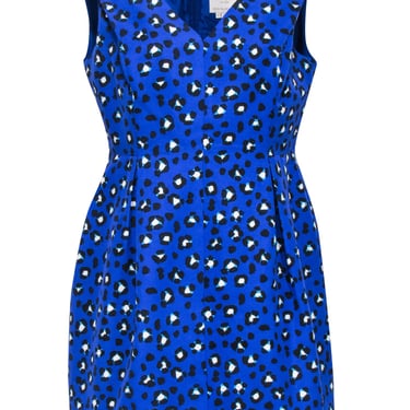 Kate Spade - Blue Sleeveless Leopard Print A-line Dress Sz 12