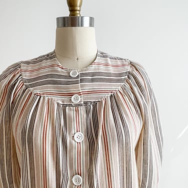 brown striped shirt 70s vintage orange cream short sleeve shirt 