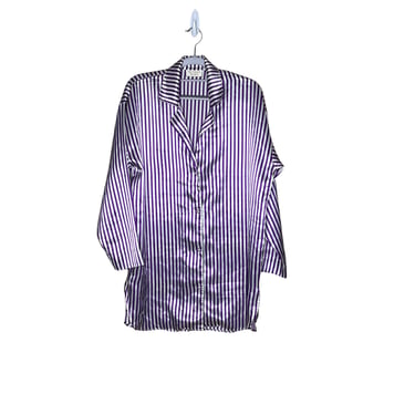 Vintage Victoria Secret Gold Label White Purple Stripe Satin Sleep Shirt Pajamas, Size S Petite 