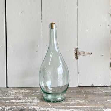 Green Glass Bottle with Cork | Small Demijohn | Small Green Wine Bottle | Small Green Glass Vase | French | Italian Olive Oil 