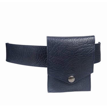 Georges Rech 1980s Vintage Grainy Navy Leather Pouch Hip Belt 