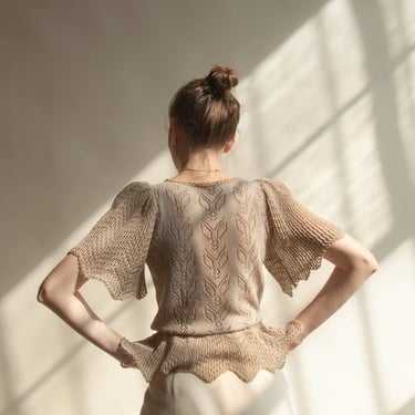 6748t / oscar de la renta floral pointelle knit sweater / us 8 