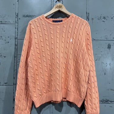 90’s Ralph Lauren Golf Spring salmon pink Cable Knit Sweater Women’s large 