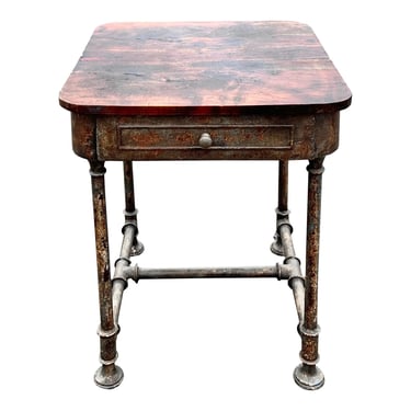 Industrial Iron and Reclaimed Wood Single Drawer Side Table 