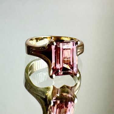 Vintage 14K Emerald Cut Pink Tourmaline Ring Pinky Alternative Engagement sz 4.75 