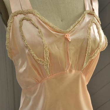 vintage 1930s peach satin bias cut nightgown slip dress XS-M 